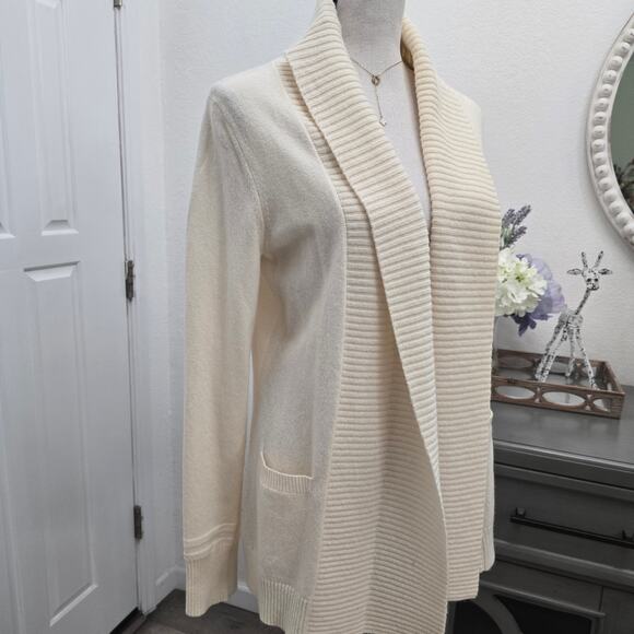 Women's Cream Wool Cashmere Shawl Collar Cardigan Sweater S Luxe Cozy Soft Girl - Picture 6 of 8
